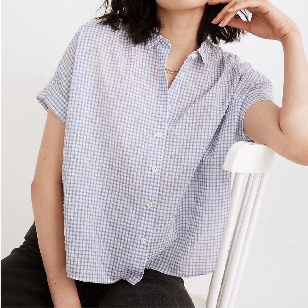 Madewell Hilltop Button Up in Seersucker Gingham, XS